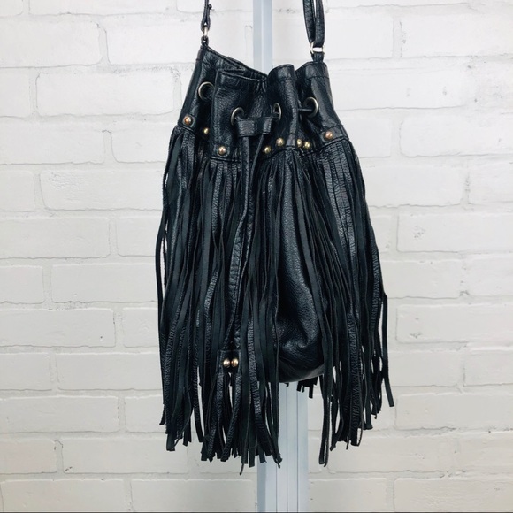 H&M Handbags - H&M Fringe Black Bucket Bag